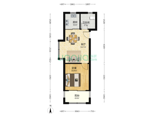 兑南花园中园 1室1厅1卫 48平方