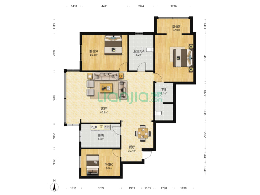 广业大厦A幢住宅楼 3室2厅2卫 122平方