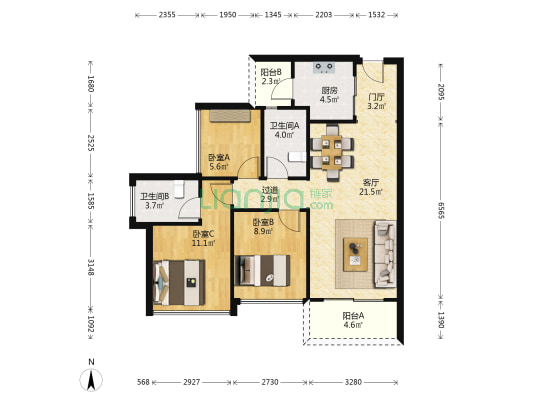 龙光碧桂园悦府 3室1厅2卫 89平方