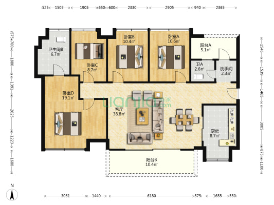 万科中交金枫花园 4室1厅3卫 142平方