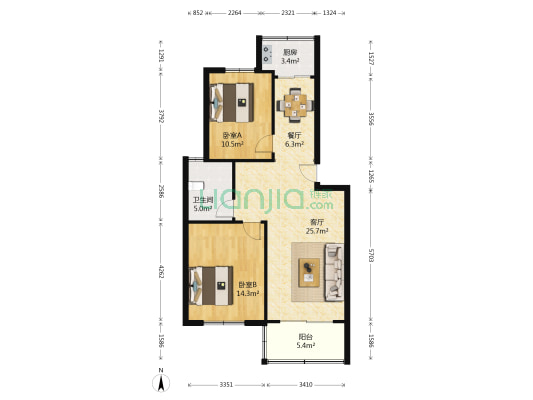 京润华庭 2室2厅1卫 91平方