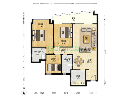 奥园誉湖湾 3室1厅2卫 104平方
