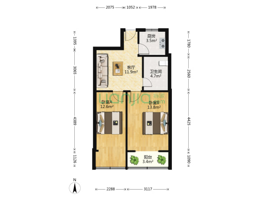 进香河 2室1厅1卫 60平方