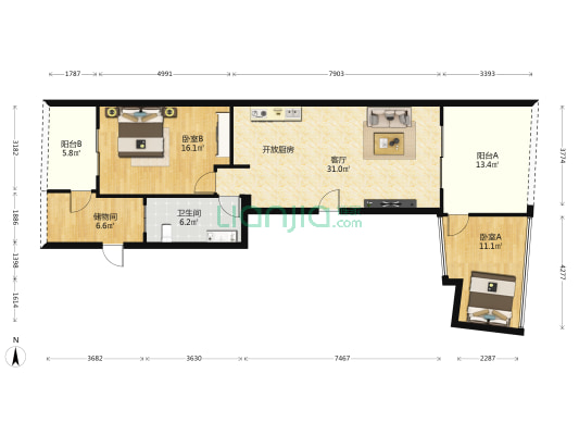 中信·半岛云邸 2室1厅1卫 90平方