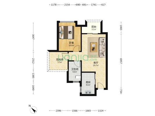 龙湖当代春江悦茗 1室1厅1卫 59平方
