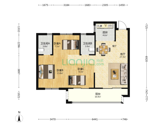 铭实书苑  3室1厅2卫 105平方