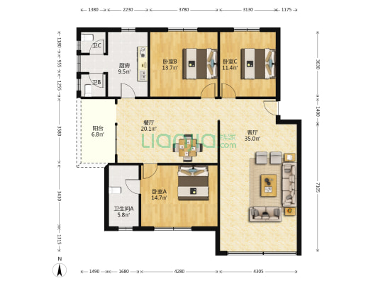 月桂一路 3室2厅3卫 133平方