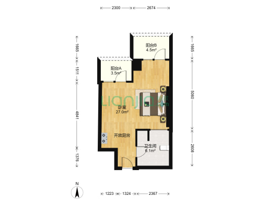 达令港公寓 1室0厅1卫 54平方