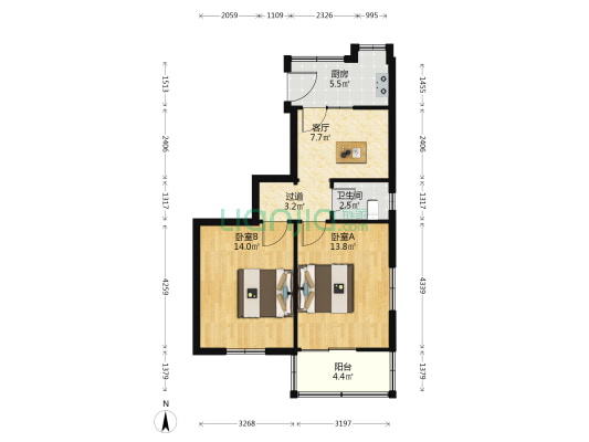 宿州路156号 2室1厅1卫 55平方