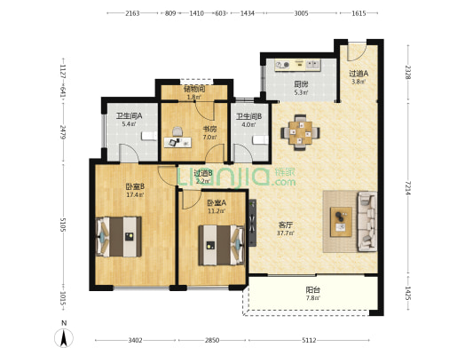 中海学仕里 3室1厅2卫 130平方