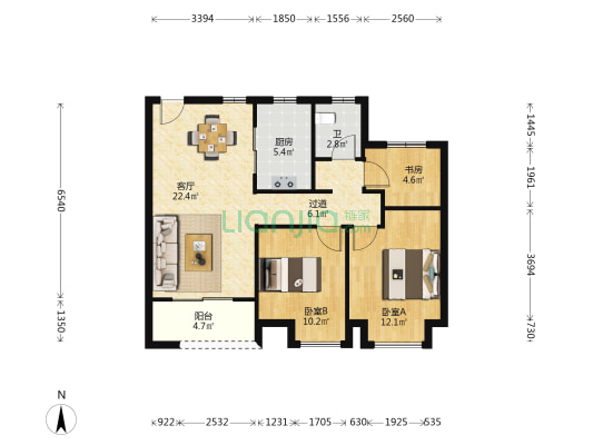 保利湖畔云上 3室1厅1卫 87平方