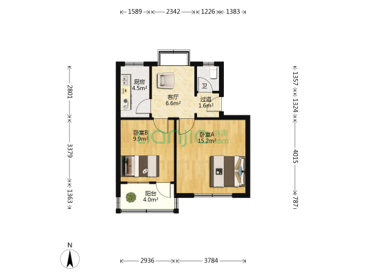 小拖宿舍楼 2室1厅1卫 58平方