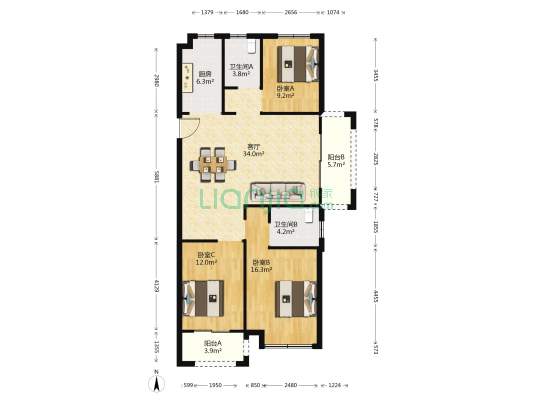 金泰名城 3室1厅2卫 128平方