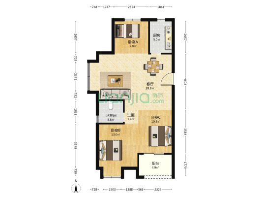雅源里 3室1厅1卫 96平方