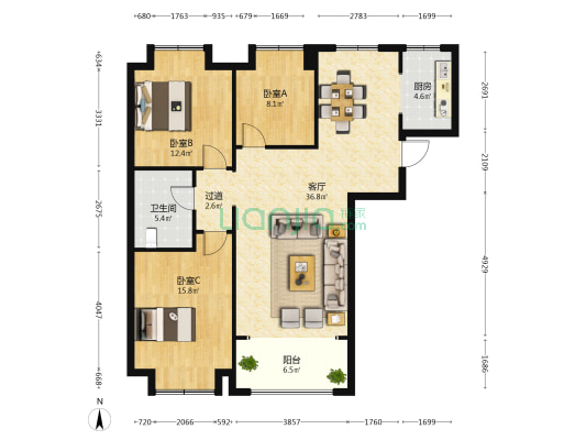 思特利汇鑫湾福和苑 3室1厅1卫 127平方