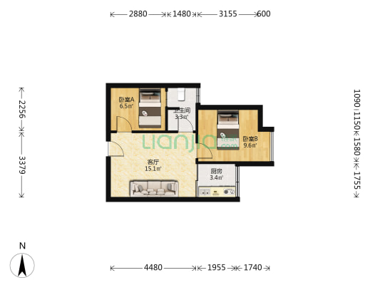 忠信富苑 2室1厅1卫 50平方