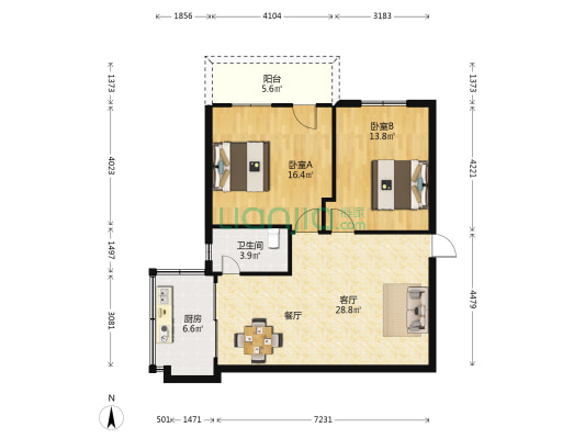 建融宿舍 2室1厅1卫 94平方