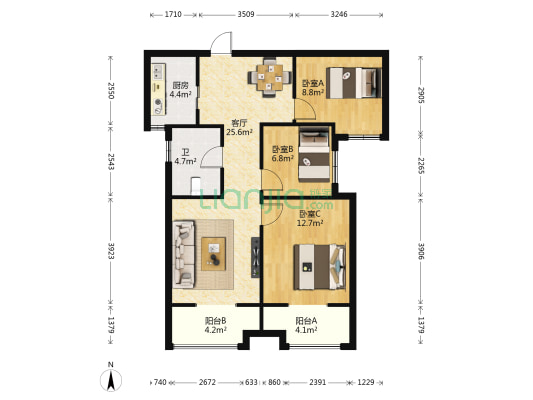 西班牙小镇二期 3室1厅1卫 92平方
