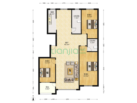 新世纪佳園 3室1厅2卫 172平方