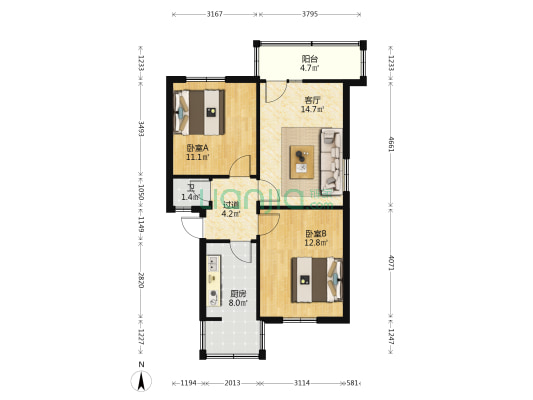 中国科学院西双版纳热带植物园昆明分部住宅区 2室1厅1卫 60平方