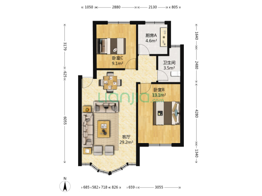荣和新城A区 2室1厅1卫 74平方