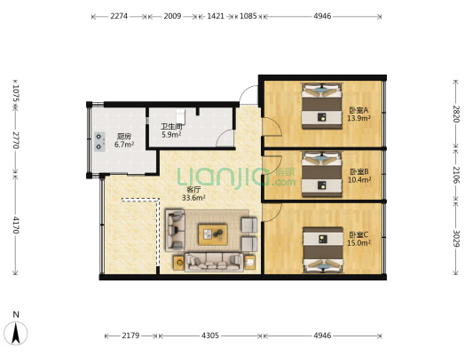 环城巷8号 3室1厅1卫 76平方