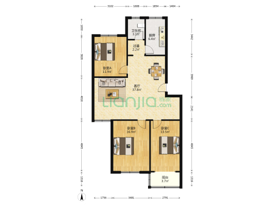 康居伊河佳苑 3室1厅1卫 116平方