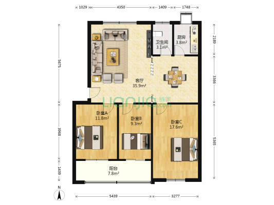 保温材料厂 3室1厅1卫 113平方