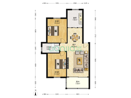 盘福苑 2室1厅1卫 90平方