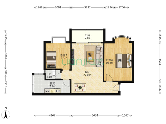 新风大厦 2室1厅1卫 84平方
