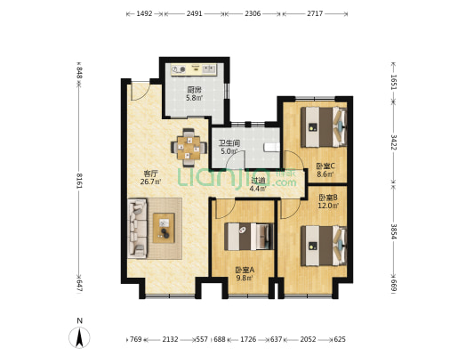 保利领秀山 3室1厅1卫 94平方