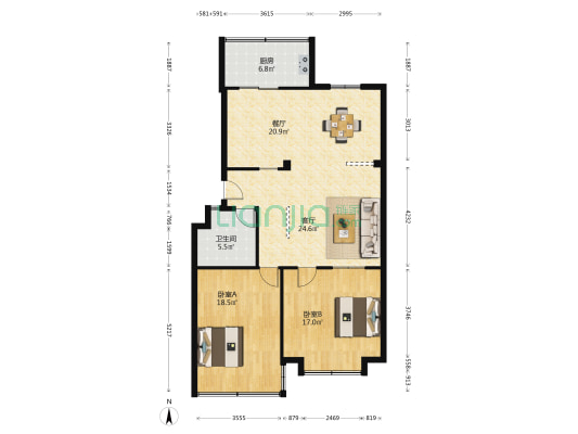 三环花园 2室2厅1卫 111平方