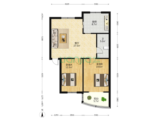 东风小区 2室1厅1卫 91平方