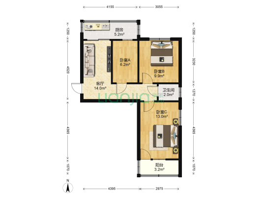 一电小区 3室1厅1卫 65平方