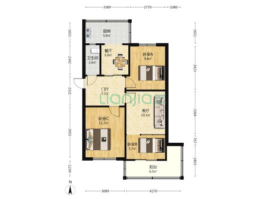 春光院 3室2厅1卫 71平方