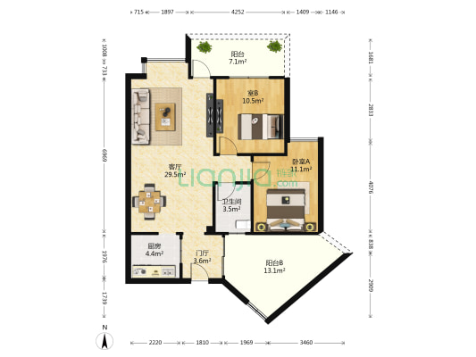 炬星幸福里 2室1厅1卫 76平方
