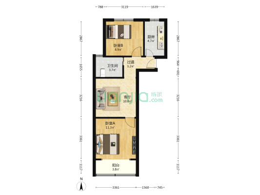 真北路1143弄 2室1厅1卫 57平方