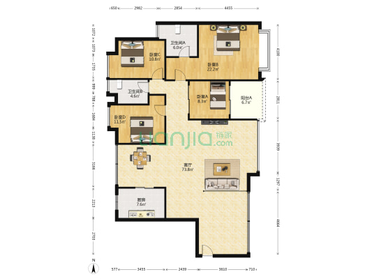 欧景花园二期 4室1厅2卫 159平方
