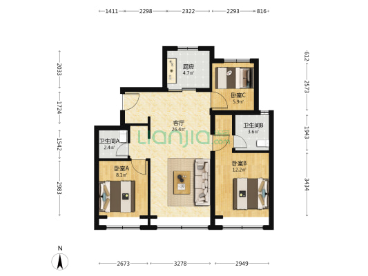保利锦上二期 3室1厅2卫 98平方