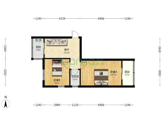 曲阜道 2室1厅1卫 56平方
