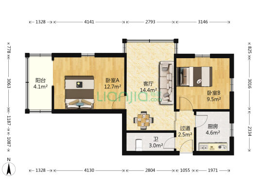 棉袜巷 2室1厅1卫 60平方