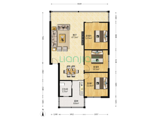 狮峰路106号 3室1厅1卫 117平方
