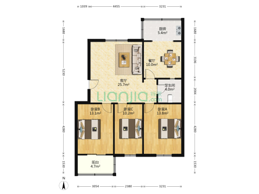 玫瑰园小区 3室2厅1卫 108平方