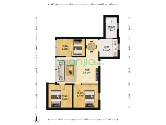 东华南路白云楼 3室1厅1卫 78平方