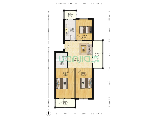 健康家园 3室1厅1卫 102平方