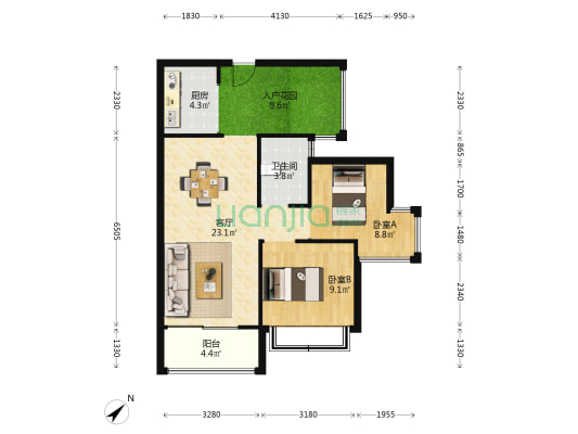 远璟嘉年华 2室1厅1卫 87平方