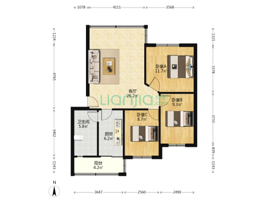 金元新村 3室1厅1卫 83平方