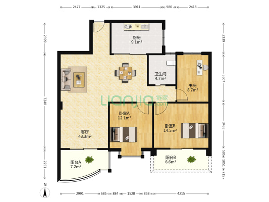 新华书店综合楼 3室1厅1卫 125平方