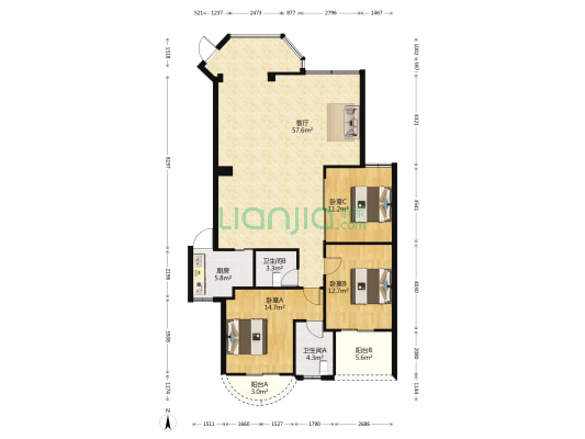 外滩一号 3室1厅2卫 145平方