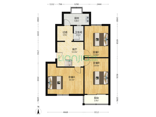 桃源路27号院 3室1厅1卫 85平方